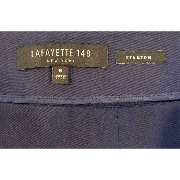 Lafayette 148 New York Stanton Pants Virgin Wool Side Zip Navy Blue 6 - Picture 2 of 4